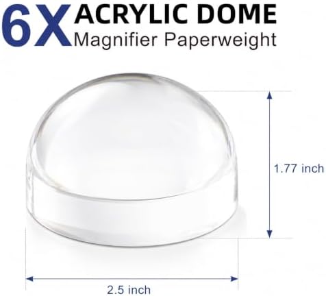 Dandelion 6X Dome/Paperweight Magnifier w/Pouch Table Magnifying | Diameter 2.5 inches,magnifying glass paperweight,reading magnifier for books,Suitable for viewing maps, blueprints