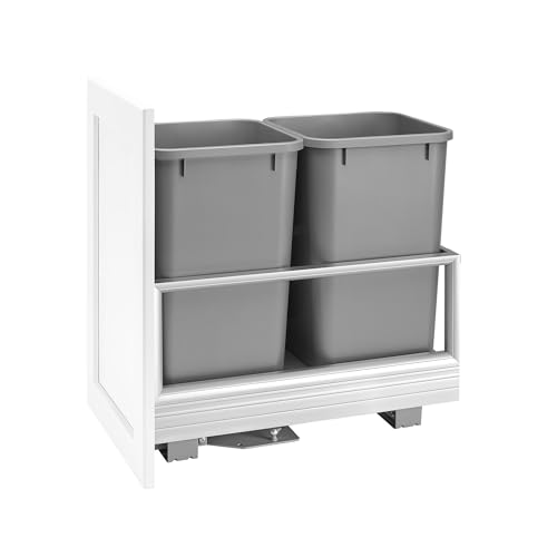 Rev-A-Shelf Double 50 Qt Pull Out Trash Can w/Soft-Close for Base Kitchen Cabinets, Min Opening Width of 15.75", Silver, 5149-2150DM-217