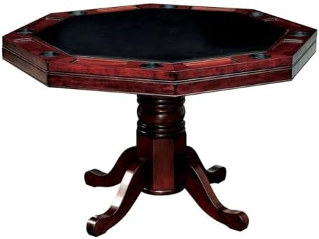 Furniture of America Deaton 48" x 48" Traditional 8-Sided Octagon-Shaped Wood Gaming Table with Inter-Changeable Top, Cupholder, Pedestal Legs