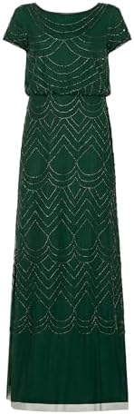 Adrianna Papell Womens Short Sleeve Blouson Beaded Gown