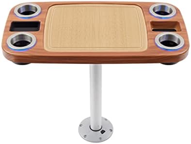 Manufacturers' Select Battery Op Lit Marine Boat Table Leg Set. Large Top with Blue LED Drink Holder. Pontoon Accessories