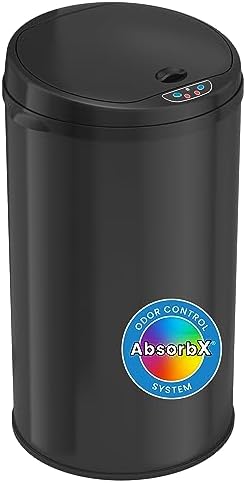 iTouchless 13 Gallon Touchless Sensor Kitchen Trash Can with Odor Control System, Brushed Stainless Steel, Round Garbage Bin for Home or Office - IT13RCB