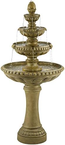 Sag Harbor 66" High Stone 4-Tier LED Outdoor Floor Large Fountain | Italian Decor Sand with Light Waterfall Standing Basin Water Feature for Outside
