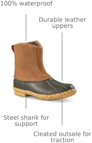 Guide Gear Men’s Side Zip Insulated Leather Duck Boots, Winter Boots for Men, Waterproof Rain Shoes, 400 Gram