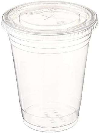 Clear Plastic Disposable Cups for Iced Coffee Bubble Boba Tea Smoothie, 16 oz, 50 Sets with Flat Lids