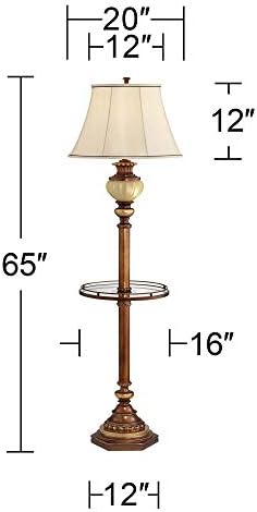 Kathy Ireland 65" Tall Night Light Glass Tray Table Floor Lamp Living Room | Hyde Park Rustic Vintage with Nightlight Bronze Gold Metal Pearl White