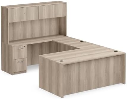 NBF U-Shaped Desk Reversible Workstation with Hutch & Storage, 71" W, Tan