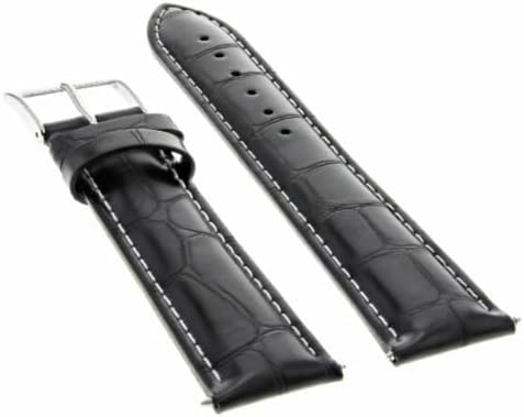 Ewatchparts 19mm Black With White Stitching Leather Watch Band Replacement Watch Strap Silver Buckle Compatible With Invicta Russian