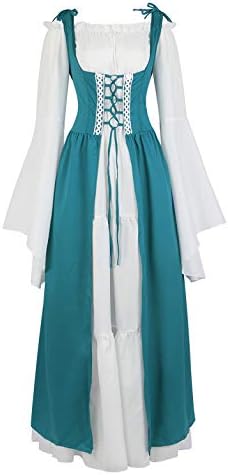 Kranchungel Renaissance Costume Women Dress: Flowy Long Sleeve Medieval Dress for Renaissance Faires & Medieval Festival