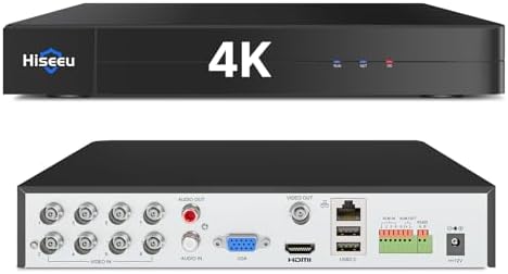 Hiseeu 4K 8 Channel DVR Security Digital Video Recorder | Advanced 8MP DVR with Person/Vehicle Detection for CCTV Camera,AHD/TVI/CVI/CVBS/IPC,No Monthly Fee,No Hard Drive