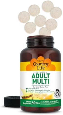 Country Life Adult Chewable Multivitamin, Pineapple Orange, 60 Wafers | 60 servings with coenzyme B vitamins
