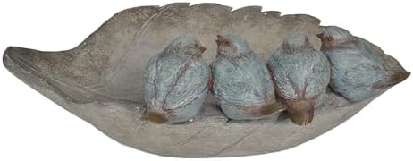 Bird-Feeder Wild Bird-Bath Bowl Outdoors - Garden Decor Polyresin Birds on Leaf 12.4 * 7.5 * 4.1 Inch-Newman House Studio
