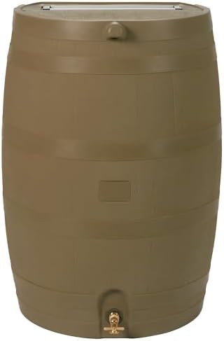 Flat Back Rainwater Gutter Barrel Water Collector Storage Drum Garden Pot- Tan