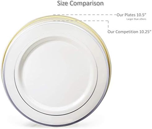 OCCASIONS 50 Ivory Disposable Plastic Plates for 25 Guests (Plain Ivory) | Heavy Duty Fancy Wedding Party Dinner & Salad/Dessert Set, 25x10.5" + 25x7.5", China-Like Look, BPA Free & Recyclable