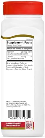 21st Century Vitamin D3 1000 IU Tablets, Bone & Immune, 500 Count | Vitamin D3 1000 IU Tablets