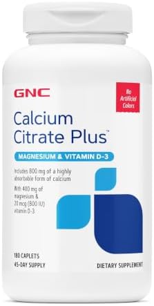 GNC Calcium Citrate Plus 800mg, 180 Caplets, 45 Servings