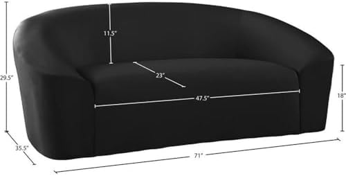 Meridian Furniture 610Black-L Riley Collection Modern | Contemporary Velvet Upholstered Loveseat with Rounded Contemporary Design, Black