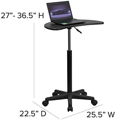 Flash Furniture Eve Sit to Stand Mobile Laptop Desk/Speaker's Lectern with Wheels, Modern Height-Adjustable Portable Standing Computer Desk, Black | Heavy Duty Nylon Base, Dual Wheel Casters
