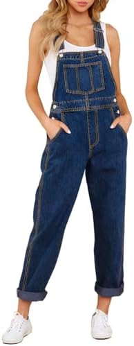 Vetinee Womens Classic Adjustable Straps Pockets Denim Bib Overalls Jeans Pants