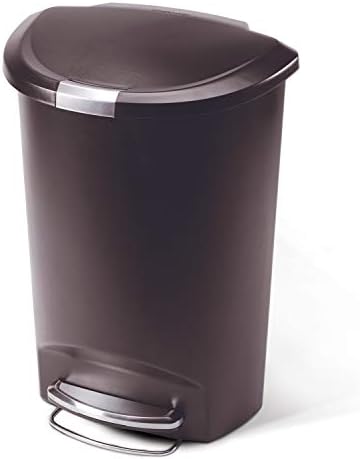 simplehuman 50 Liter / 13 Gallon Semi-Round Kitchen Step Trash Can with Secure Slide Lock, Black Plastic