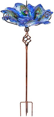 VCUTEKA Glass Bird Bath Outdoor Birdfeeder with Metal Stake Garden Decor