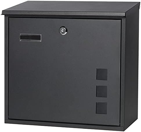 Decaller Large Capacity Mailbox with Key Lock, Wall Mount Metal Mail Box with Newspaper Compartment for Outside, 14.4" x 13" x 4.2", 938 Black
