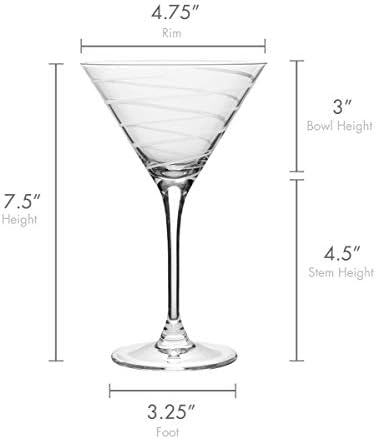 Mikasa Cheers 10-Ounce Martini Glasses, Fun Etched Designs, Durable Clear Glass Cocktail Glassware, Set of 4, Perfect for Entertaining and Gifting
