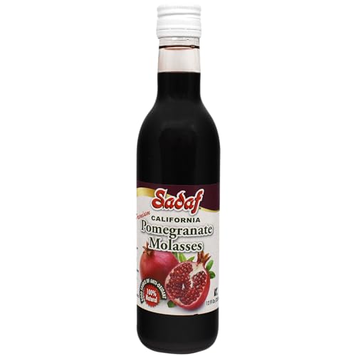 Sadaf Premium Pomegranate Molasses - 100% Pure Pomegranate Molasses for Cooking & Food Flavoring - Syrup - Middle Eastern Cuisine - Kosher & Vegetarian - 12 oz Bottle