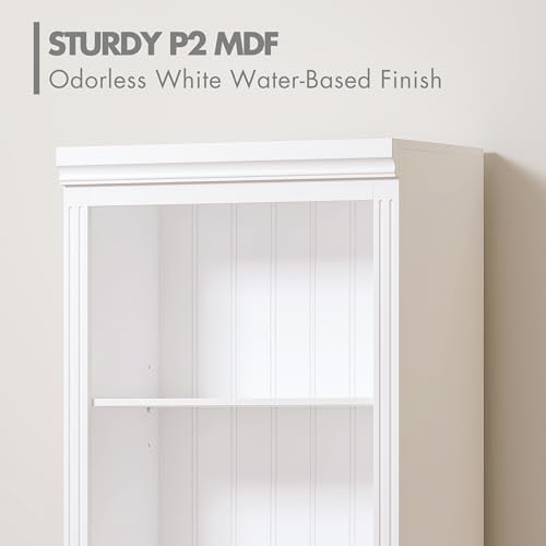 Spirich White Bookshelf, 5-Tier Tall Bookcase with Adjustable Shelves | 13.4-Inch Depth, Anti-Tip Device, Water-Based Finish, FSC-Certified Wood