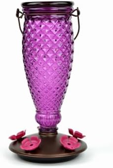 Perky-Pet Diamond Wine Top Fill Glass Hummingbird Feeder, 24 oz Capacity | Built-in Bee Guards for Outdoors, Purple Hanging Wild Bird Feeder
