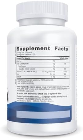 Nordic Naturals Vitamin D3 Gummies,1000 IU D3 + Iron, Wild Berry - 120 Count
