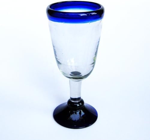 Cobalt Blue Rim 13 oz Wine Glasses (set of 6), Recycled Glass, Lead-free, Toxin-Free (13oz Wine)