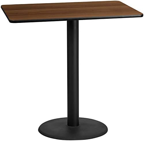 Flash Furniture 48x30" Rectangular Table and 24" Round Base, Walnut | Bar Height, Laminate, Durable Construction, Commercial Use