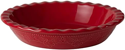 Fun Elements Pie Pan, 9 Inch Ceramic Pie Dish, Deep Dish Pie Pan with Lace Emboss, Ruffled Pie Plate for Baking