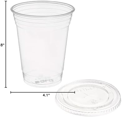 Clear Plastic Disposable Cups for Iced Coffee Bubble Boba Tea Smoothie, 16 oz, 50 Sets with Flat Lids