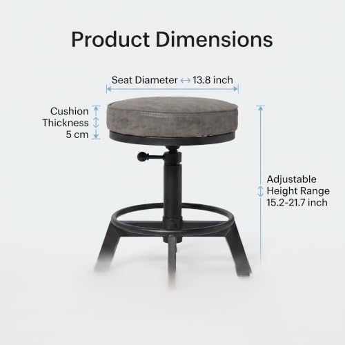 Set of 2 Industrial Bar Stools Short Stool Swivel Wooden Seat Kitchen Island Chairs Counter Height Adjustable 15.2-21inch