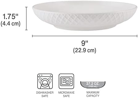 Mikasa Trellis Bone China 9-Inch Pasta Bowls Set of 4, Lightweight, Chip-Resistant White Porcelain, Dishwasher and Microwave Safe