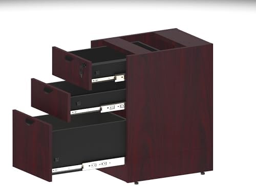 Boss Office Products Belarus Executive U-Shape Curved Bow Desk with Hutch and File Storage Pedestal, 71", Mahogany