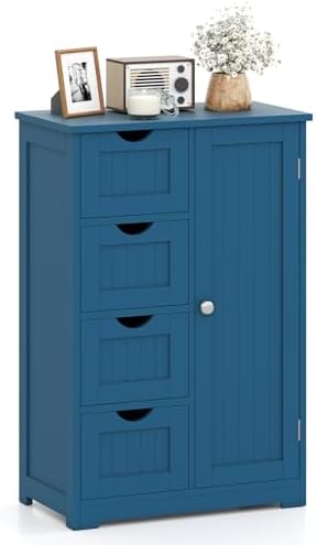 Giantex Storage Cabinet with 4 Drawers, Bathroom Storage Organizer with Cupboard, Adjustable Shelf, Anti-Toppling Device, Floor Cabinet, Entryway Storage Unit Console Table, White