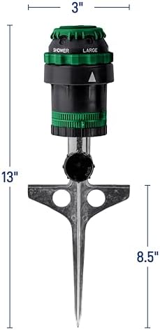 Orbit H2O-Six Gear-Drive Sprinkler on Metal T-Spike - Customizable Lawn Watering Coverage - Multi-Pattern Rotating Head with Adjustable Spray Range - Durable Outdoor Yard Irrigation Sprinkler - 58573
