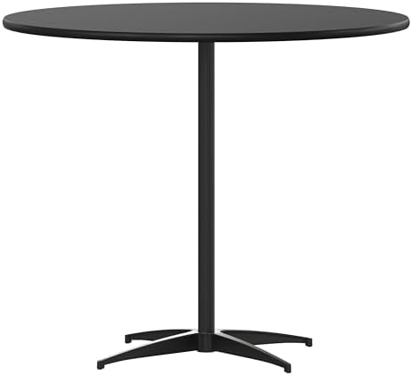 Flash Furniture Lars 24" Round Wood Cocktail Table with 30" and 42" Adjustable Columns, Adjustable Bar Height, for Events or Home Use