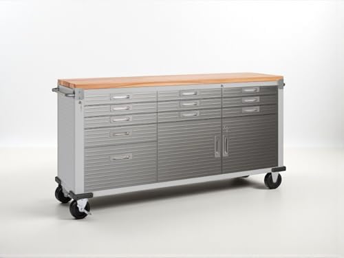 Heavy-Duty Rolling Workbench with Drawers and Cabinet, 77" W x 20" D x 37.5" H, (Red, 11 Drawer)