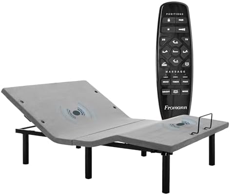 Fromann Adjustable Electric Twin XL Bed Base Frame with Massage, USB Type-C Ports, Zero Gravity, Under Bed Led Lighting and Three Leg Height (Black)