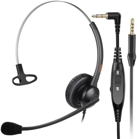 Lightweight Telephone Headset with 2.5mm Bottom Cable and Mute Button for Office Calls, Works with Cisco Polycom Panasonic Landline IP Desk Phones