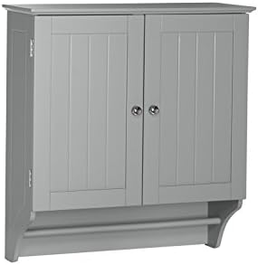 RiverRidge Ashland Collection Two-Door Wall, Gray Cabinet, Grey | Space-Saving Bath Storage Cabinet, Pine Wood Towel Rack, Painted MDF Shelf
