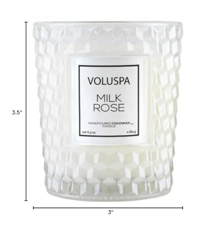 Voluspa Milk Rose, Classic Candle Jar, 6.5 Ounces, 40 Hour Burn Time, Coconut Wax for Clean Burning, Handcrafted in the USA