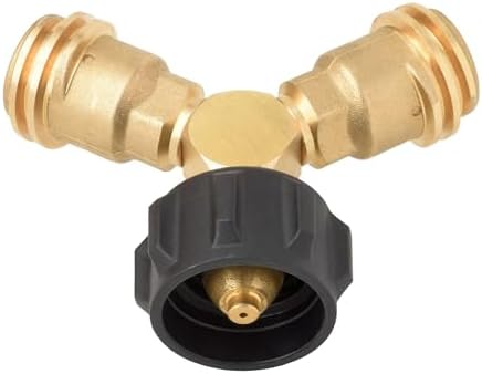 Flame King Propane Tank Y Splitter Adapter with Valves, 2-Way LP Gas Connector for 20lb Propane Tank Cylinders, Works with BBQ Grills, Camping Stoves