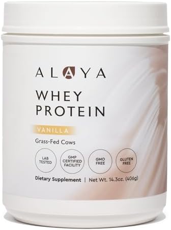 Alaya Naturals - Grass Fed Whey Protein Powder - Vanilla Flavor, All Natural, Hormone Free - 20g Protein per Serving - Non-GMO, rBGH Free