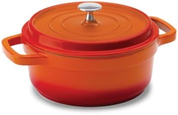 Hercules by Mundial, Cast-Aluminum Dutch Oven Pot with Lid & Handles, All Stove types, Oven-Safe Casserole Cookware with Nonstick Enamel, Orange 26L