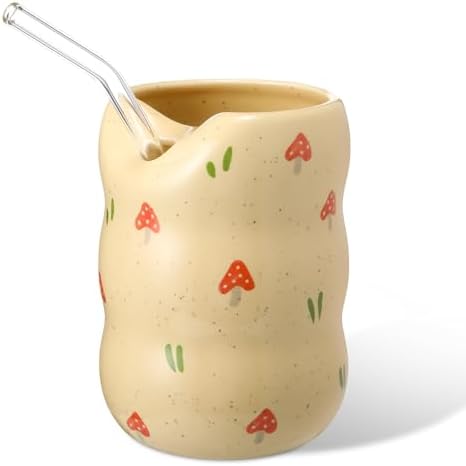 Thenshop Ceramic Coffee Mug with Sip Hole Espresso Cup 13.5oz Modern Coffee Cup Elegant Pottery Mug with Timber Design for Kitchen Dining Tea Milk